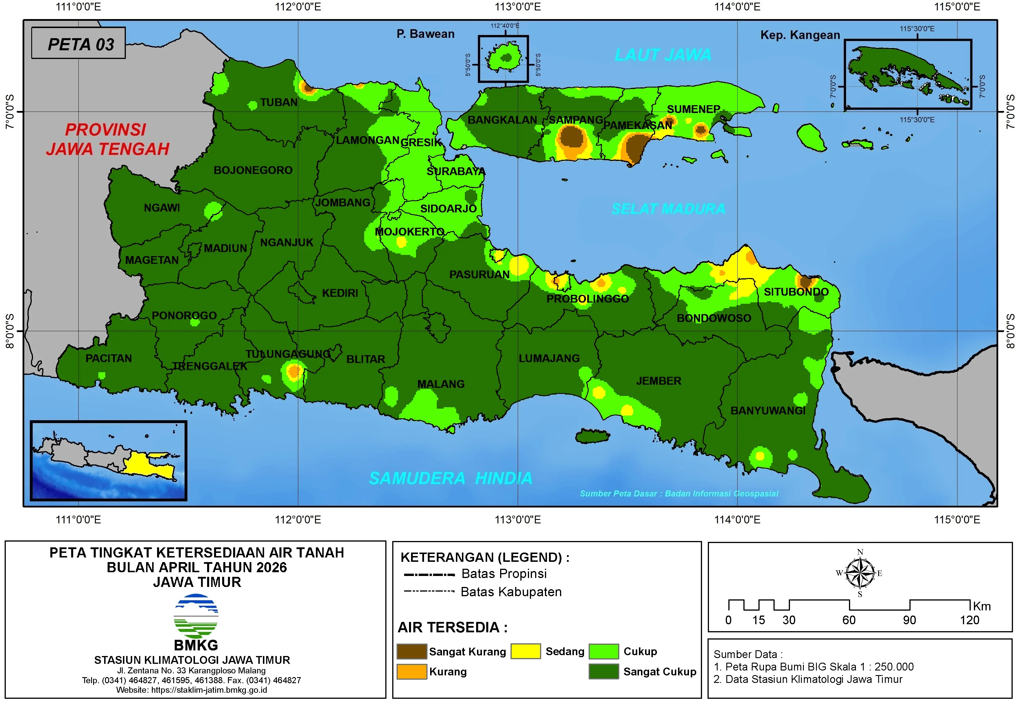 ( Analisis - Bulanan ) Tingkat Ketersediaan Air Tanah Bulan April Tahun 2026 di Provinsi Jawa Timur