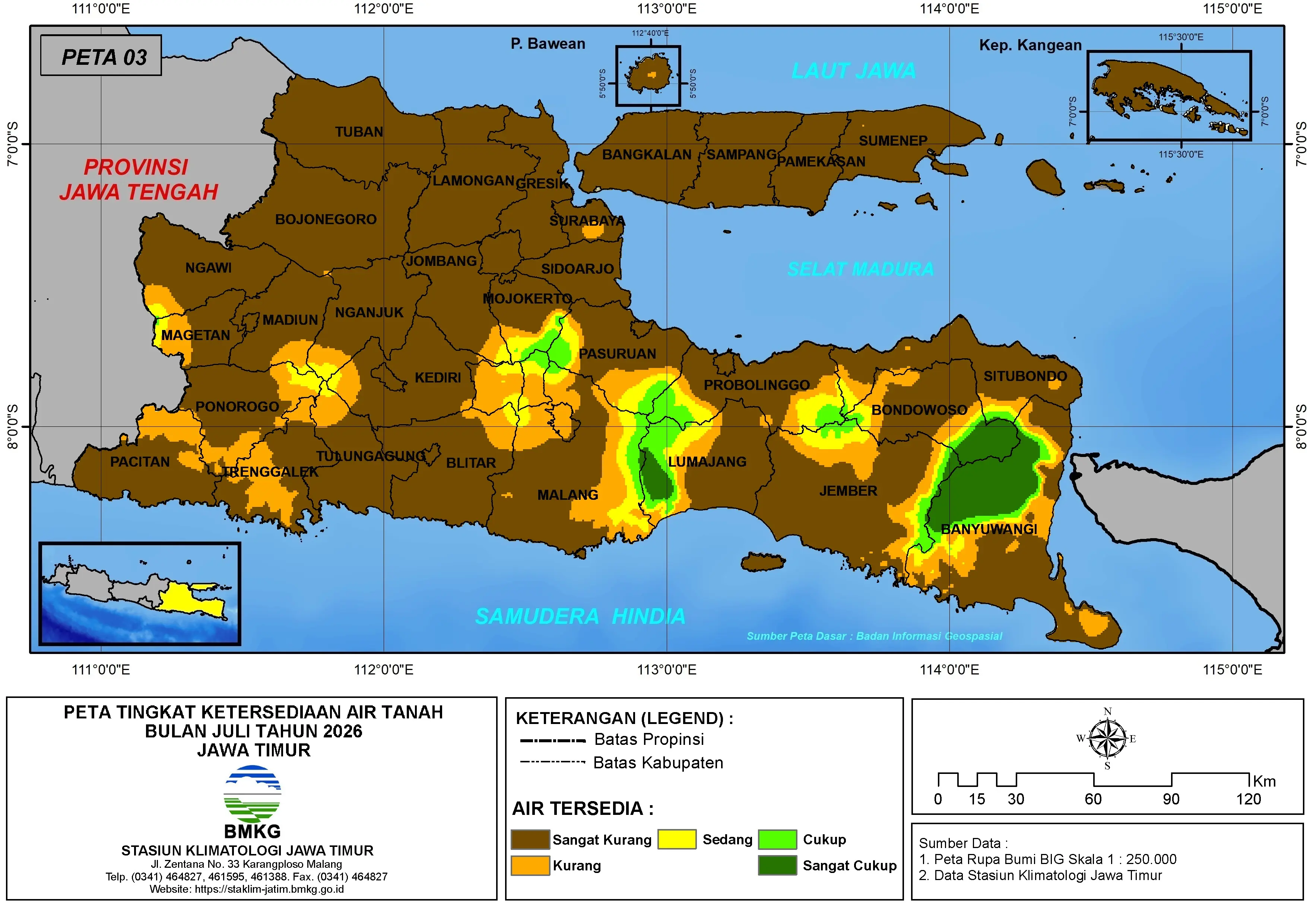 ( Analisis - Bulanan ) Tingkat Ketersediaan Air Tanah Bulan Juli Tahun 2026 di Provinsi Jawa Timur