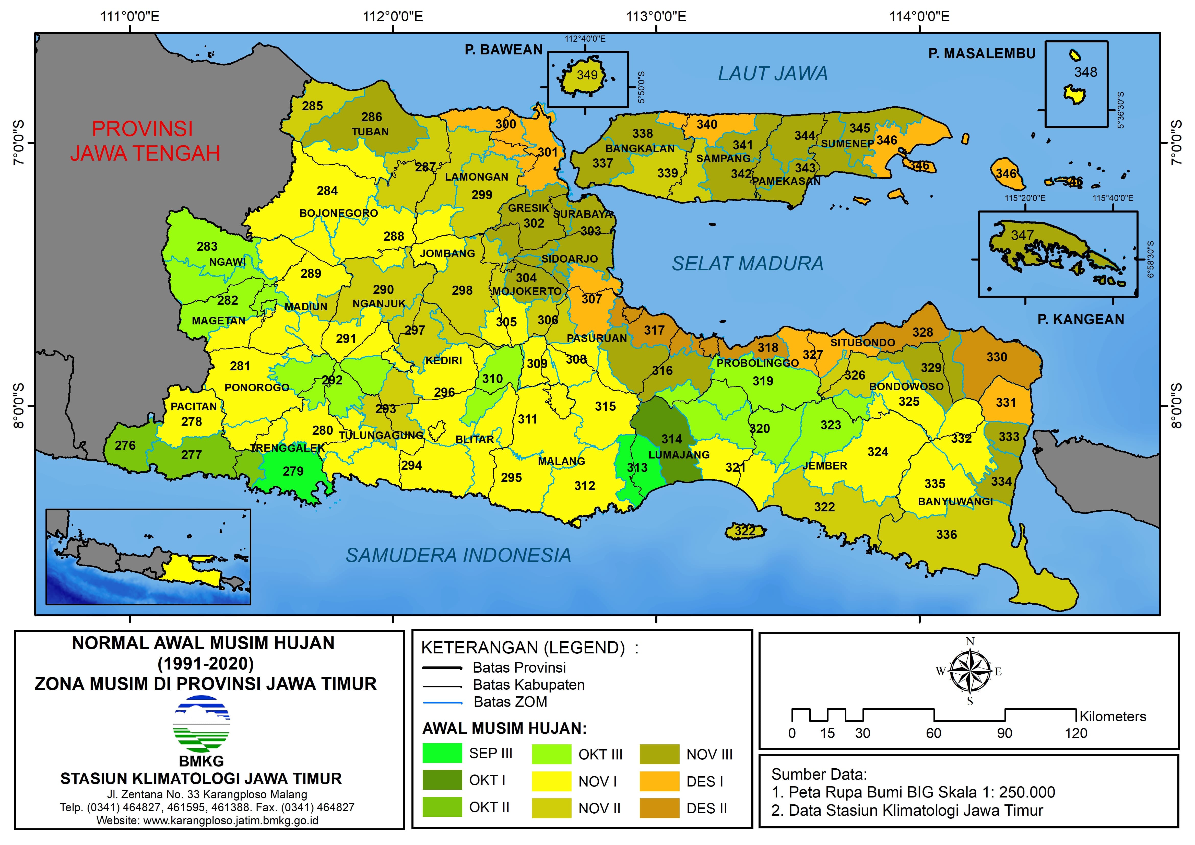 Normal Awal Musim Hujan ( 1991 - 2020 ) Zona Musim di Provinsi Jawa Timur
