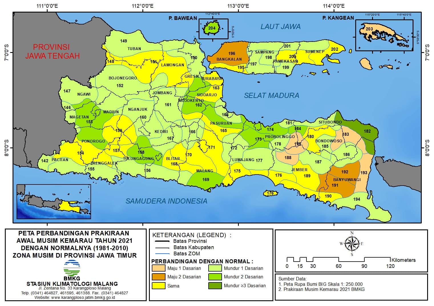 ( Analisis 6 Bulanan ) Perbandingan Prakiraan Awal Musim Kemarau Tahun 2021 dengan Normalnya 1981-2010 Zona Musim di Provinsi Jawa Timur