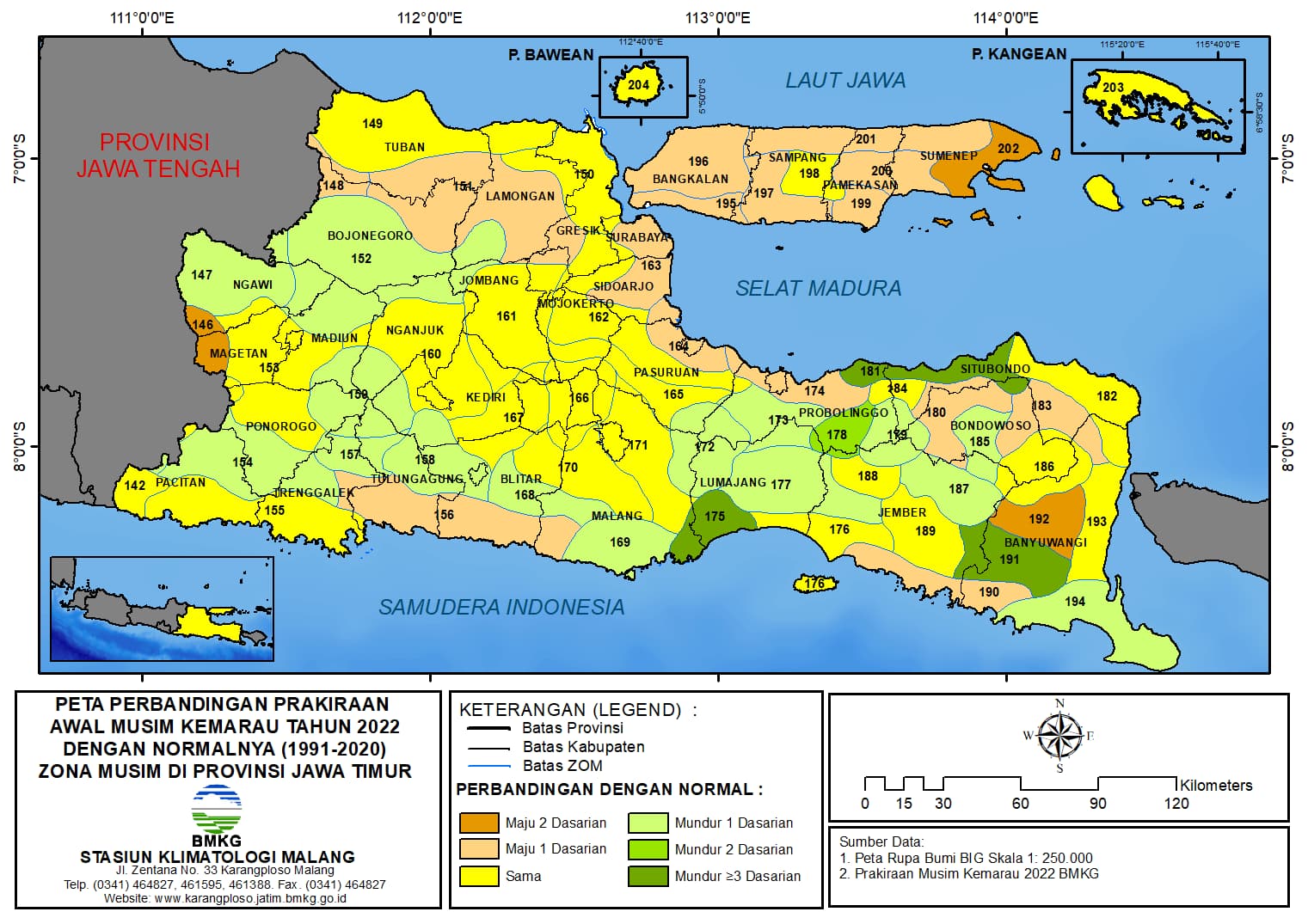 ( Analisis 6 Bulanan ) Perbandingan Prakiraan Awal Musim Kemarau Tahun 2022 dengan Normalnya 1991-2020 Zona Musim di Provinsi Jawa Timur