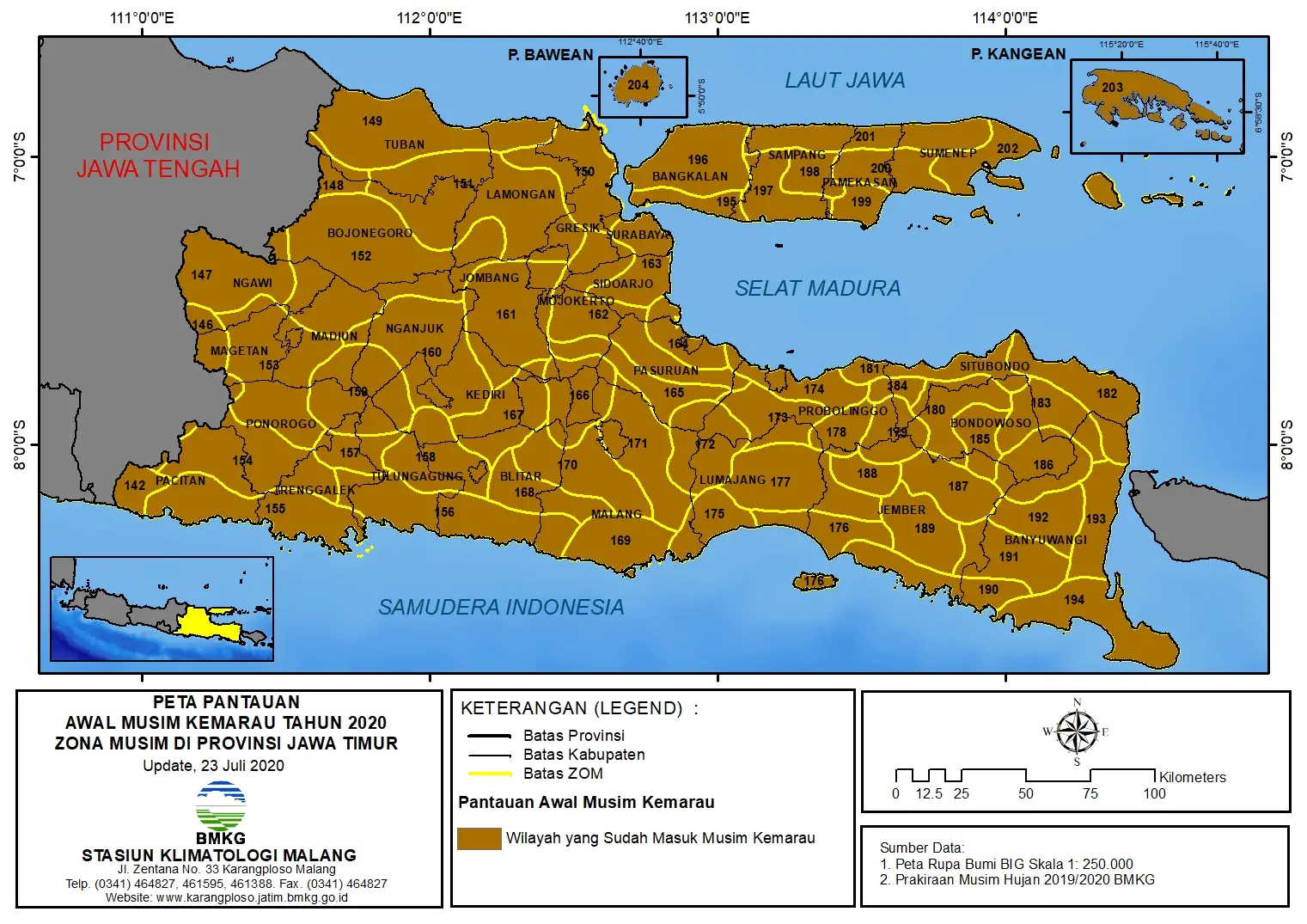 (Analisis Musim) Pantauan Awal Musim Kemarau Tahun 2020 Zona Musim Di Provinsi Jawa Timur