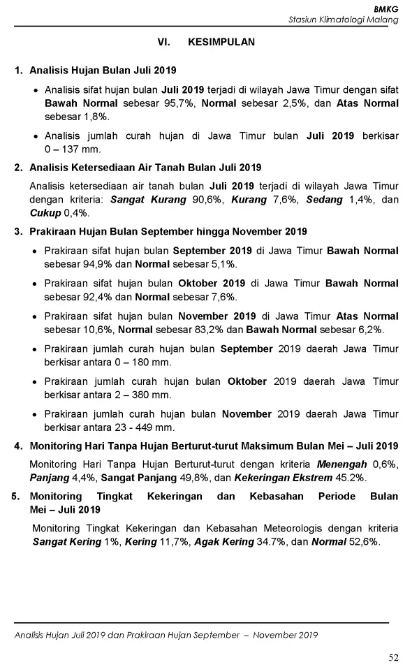 |Buletin - Bulanan| Analisis Hujan Juli 2019 dan Prakiraan Hujan Bulan September - Oktober - November 2019 di Provinsi Jawa Timur  Halaman 57 dari total 73 Halaman