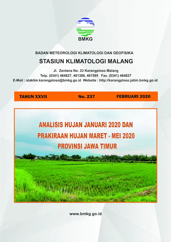 |Buletin - Bulanan| Analisis Hujan Bulan Januari Tahun 2020 dan Prakiraan Hujan Bulan MARET - APRIL - MEI Tahun 2020 di Provinsi Jawa Timur