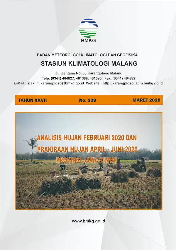 (Buletin - Bulanan) Analisis Hujan Bulan Februari Tahun 2020 dan Prakiraan Hujan Bulan APRIL - MEI - JUNI Tahun 2020 di Provinsi Jawa Timur