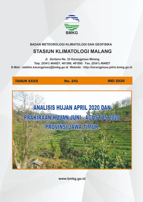 (Buletin - Bulanan) Analisis Hujan Bulan April Tahun 2020 dan Prakiraan Hujan Bulan JUNI - JULI - AGUSTUS Tahun 2020 di Provinsi Jawa Timur