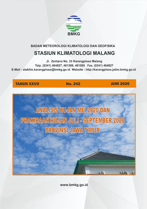 (Buletin - Bulanan) Analisis Hujan Bulan Mei Tahun 2020 dan Prakiraan Hujan Bulan JULI - AGUSTUS - SEPTEMBER Tahun 2020 di Provinsi Jawa Timur