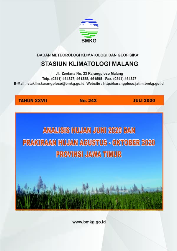 (Buletin - Bulanan) Analisis Hujan Bulan Juni Tahun 2020 dan Prakiraan Hujan Bulan AGUSTUS - SEPTEMBER - OKTOBER Tahun 2020 di Provinsi Jawa Timur