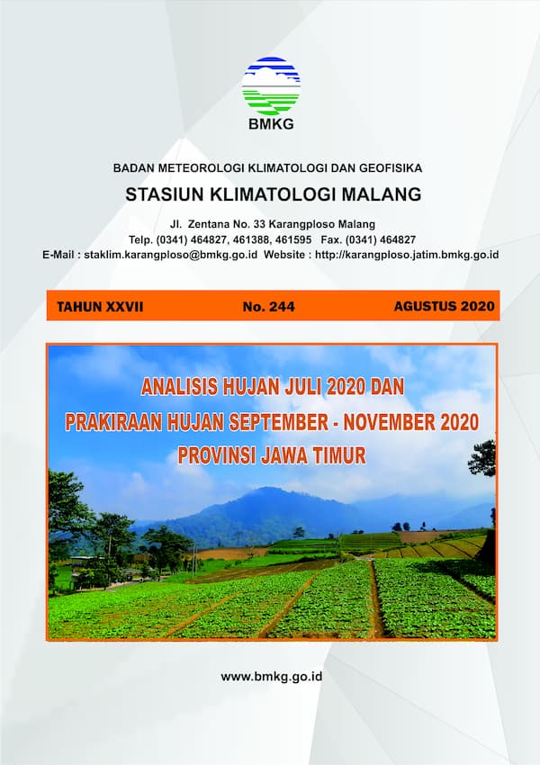 (Buletin - Bulanan) Analisis Hujan Bulan Juli Tahun 2020 dan Prakiraan Hujan Bulan SEPTEMBER - OKTOBER - NOVEMBER Tahun 2020 di Provinsi Jawa Timur