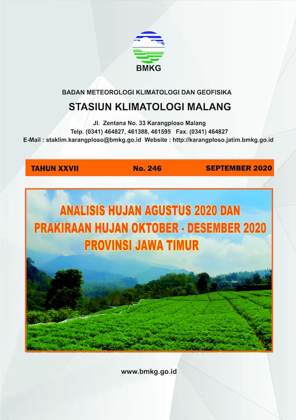 (Buletin - Bulanan) Analisis Hujan Bulan Agustus Tahun 2020 dan Prakiraan Hujan Bulan OKTOBER - NOVEMBER - DESEMBER Tahun 2020 di Provinsi Jawa Timur