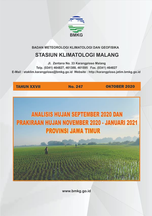 (Buletin - Bulanan) Analisis Hujan Bulan September Tahun 2020 dan Prakiraan Hujan Bulan NOVEMBER - DESEMBER Tahun 2020 - Bulan Januari Tahun 2021 di Provinsi Jawa Timur
