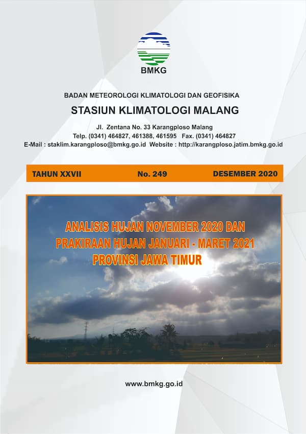 (Buletin - Bulanan) Analisis Hujan Bulan November Tahun 2020 dan Prakiraan Hujan Bulan JANUARI - FEBRUARI - MARET Tahun 2021 di Provinsi Jawa Timur