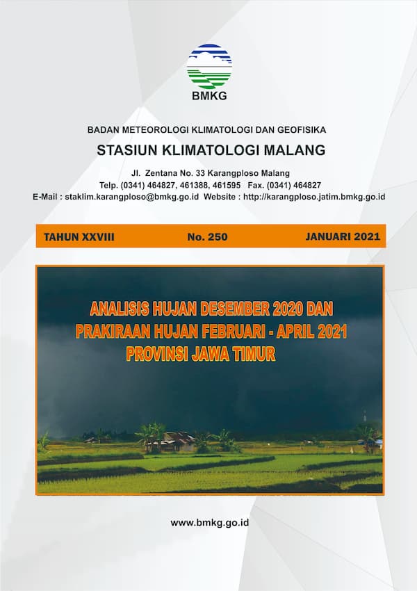 (Buletin - Bulanan) Analisis Hujan Bulan Desember Tahun 2020 dan Prakiraan Hujan Bulan FEBRUARI - MARET - APRIL Tahun 2021 di Provinsi Jawa Timur