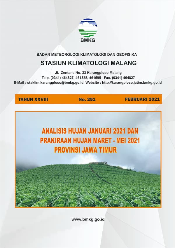 (Buletin - Bulanan) Analisis Hujan Bulan Januari Tahun 2021 dan Prakiraan Hujan Bulan  MARET - APRIL - MEI Tahun 2021 di Provinsi Jawa Timur