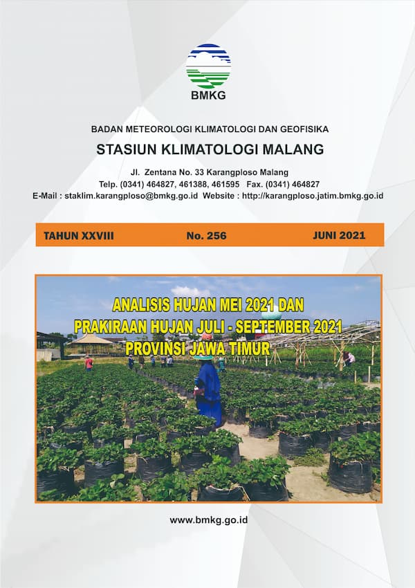 (Buletin - Bulanan) Analisis Hujan Bulan Mei Tahun 2021 dan Prakiraan Hujan Bulan JULI - AGUSTUS - SEPTEMBER Tahun 2021 Provinsi Jawa Timur