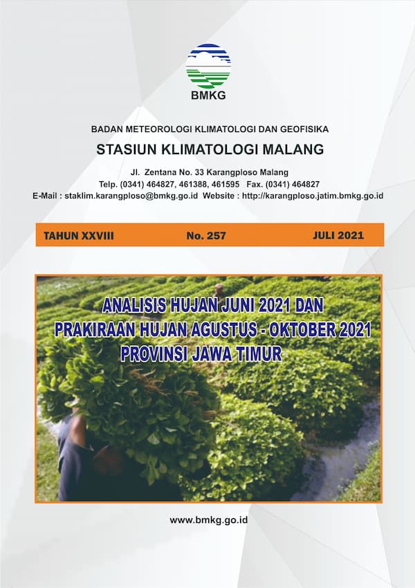 (Buletin - Bulanan) Analisis Hujan Bulan Juni Tahun 2021 dan Prakiraan Hujan Bulan AGUSTUS - SEPTEMBER - OKTOBER Tahun 2021 Provinsi Jawa Timur