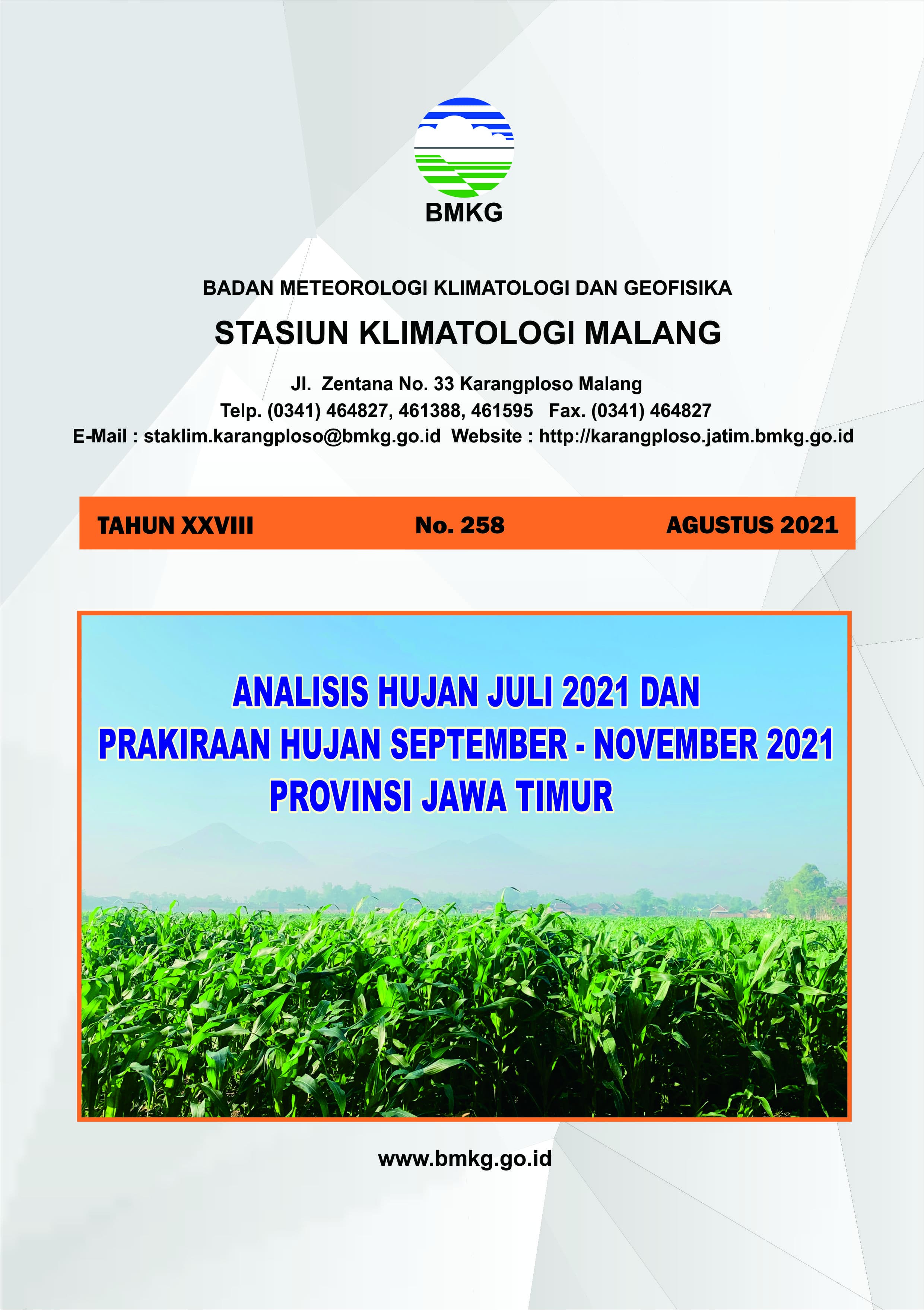 (Buletin - Bulanan) Analisis Hujan Bulan Juli Tahun 2021 dan Prakiraan Hujan Bulan SEPTEMBER - OKTOBER - NOVEMBER Tahun 2021 Provinsi Jawa Timur