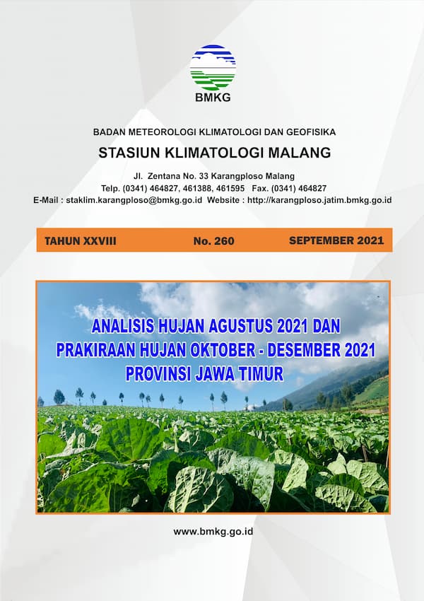 (Buletin - Bulanan) Analisis Hujan Bulan Agustus Tahun 2021 dan Prakiraan Hujan Bulan OKTOBER - NOVEMBER - DESEMBER Tahun 2021 Provinsi Jawa Timur