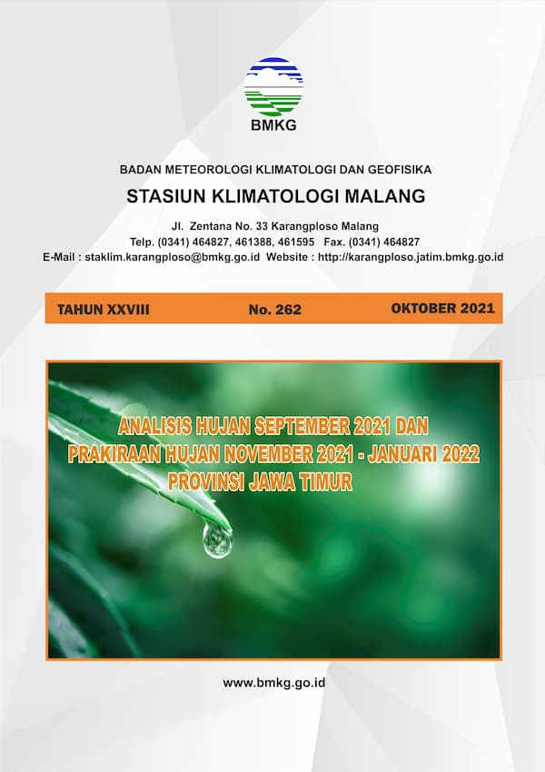 (Buletin - Bulanan) Analisis Hujan Bulan September Tahun 2021 dan Prakiraan Hujan Bulan NOVEMBER - DESEMBER Tahun 2021 - Bulan Januari Tahun 2022 Provinsi Jawa Timur