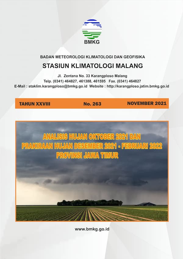 (Buletin - Bulanan) Analisis Hujan Bulan Oktober Tahun 2021 dan Prakiraan Hujan Bulan DESEMBER Tahun 2021 - Bulan JANUARI - FEBRUARI Tahun 2022 Provinsi Jawa Timur