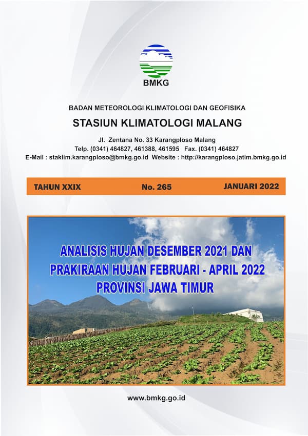 (Buletin - Bulanan) Analisis Hujan Bulan Desember Tahun 2021 dan Prakiraan Hujan Bulan FEBRUARI - MARET - APRIL Tahun 2022 Provinsi Jawa Timur