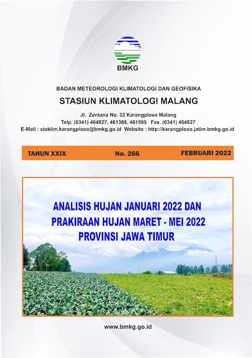 ( Buletin - Bulanan ) Analisis Hujan Bulan Januari Tahun 2022 dan Prakiraan Hujan Bulan MARET - APRIL - MEI Tahun 2022 Provinsi Jawa Timur