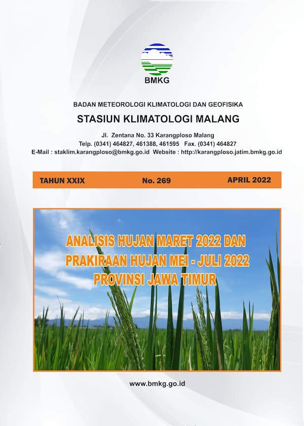 ( Buletin - Bulanan ) Analisis Hujan Bulan Maret Tahun 2022 dan Prakiraan Hujan Bulan MEI - JUNI - JULI Tahun 2022 Provinsi Jawa Timur