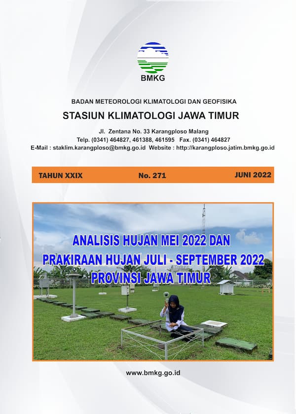 ( Buletin - Bulanan ) Analisis Hujan Bulan Mei Tahun 2022 dan Prakiraan Hujan Bulan JULI - AGUSTUS - SEPTEMBER Tahun 2022 Provinsi Jawa Timur