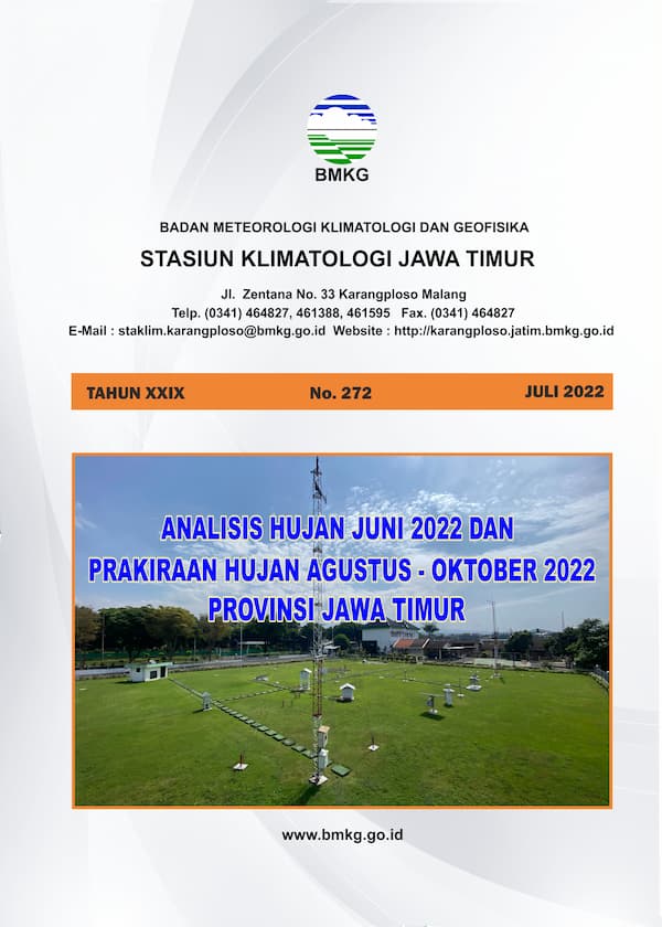 ( Buletin - Bulanan ) Analisis Hujan Bulan Juni Tahun 2022 dan Prakiraan Hujan Bulan AGUSTUS - SEPTEMBER - OKTOBER Tahun 2022 Provinsi Jawa Timur