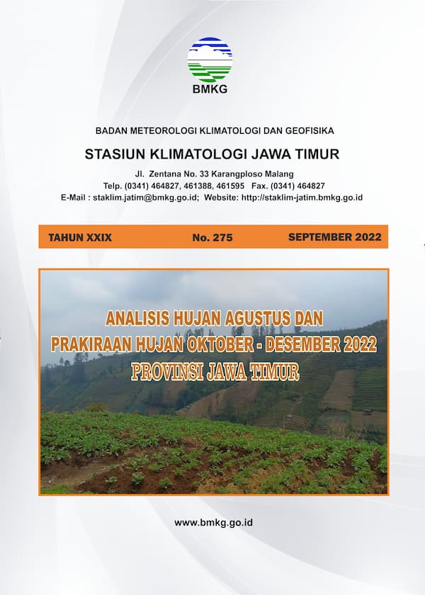 ( Buletin - Bulanan ) Analisis Hujan Bulan Agustus Tahun 2022 dan Prakiraan Hujan Bulan OKTOBER - NOVEMBER - DESEMBER Tahun 2022 Provinsi Jawa Timur