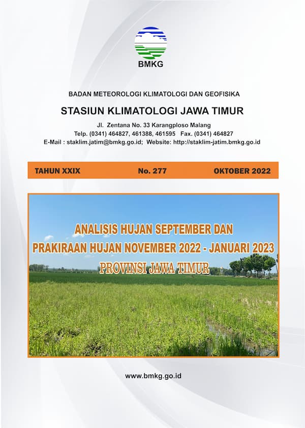 ( Buletin - Bulanan ) Analisis Hujan Bulan September Tahun 2022 dan Prakiraan Hujan Bulan NOVEMBER - DESEMBER Tahun 2022 - JANUARI Tahun 2023 Provinsi Jawa Timur