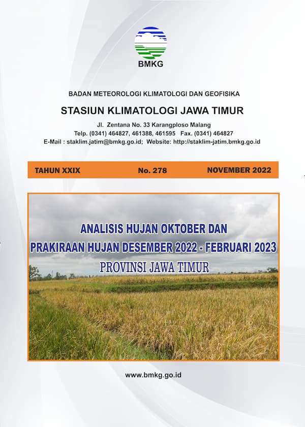 ( Buletin - Bulanan ) Analisis Hujan Bulan Oktober Tahun 2022 dan Prakiraan Hujan Bulan DESEMBER Tahun 2022 - JANUARI - FEBRUARI Tahun 2023 Provinsi Jawa Timur