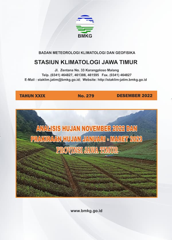 ( Buletin - Bulanan ) Analisis Hujan Bulan Nopember Tahun 2022 dan Prakiraan Hujan Bulan JANUARI - FEBRUARI - MARET Tahun 2023 Provinsi Jawa Timur