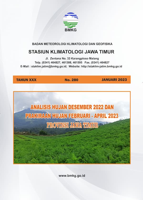( Buletin - Bulanan ) Analisis Hujan Bulan Desember Tahun 2022 dan Prakiraan Hujan Bulan FEBRUARI - MARET - APRIL Tahun 2023 Provinsi Jawa Timur
