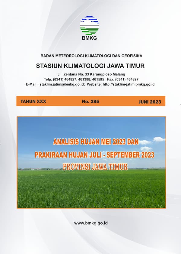 ( Buletin - Bulanan ) Analisis Hujan Bulan Mei Tahun 2023 dan Prakiraan Hujan Bulan JULI - AGUSTUS - SEPTEMBER Tahun 2023 Provinsi Jawa Timur