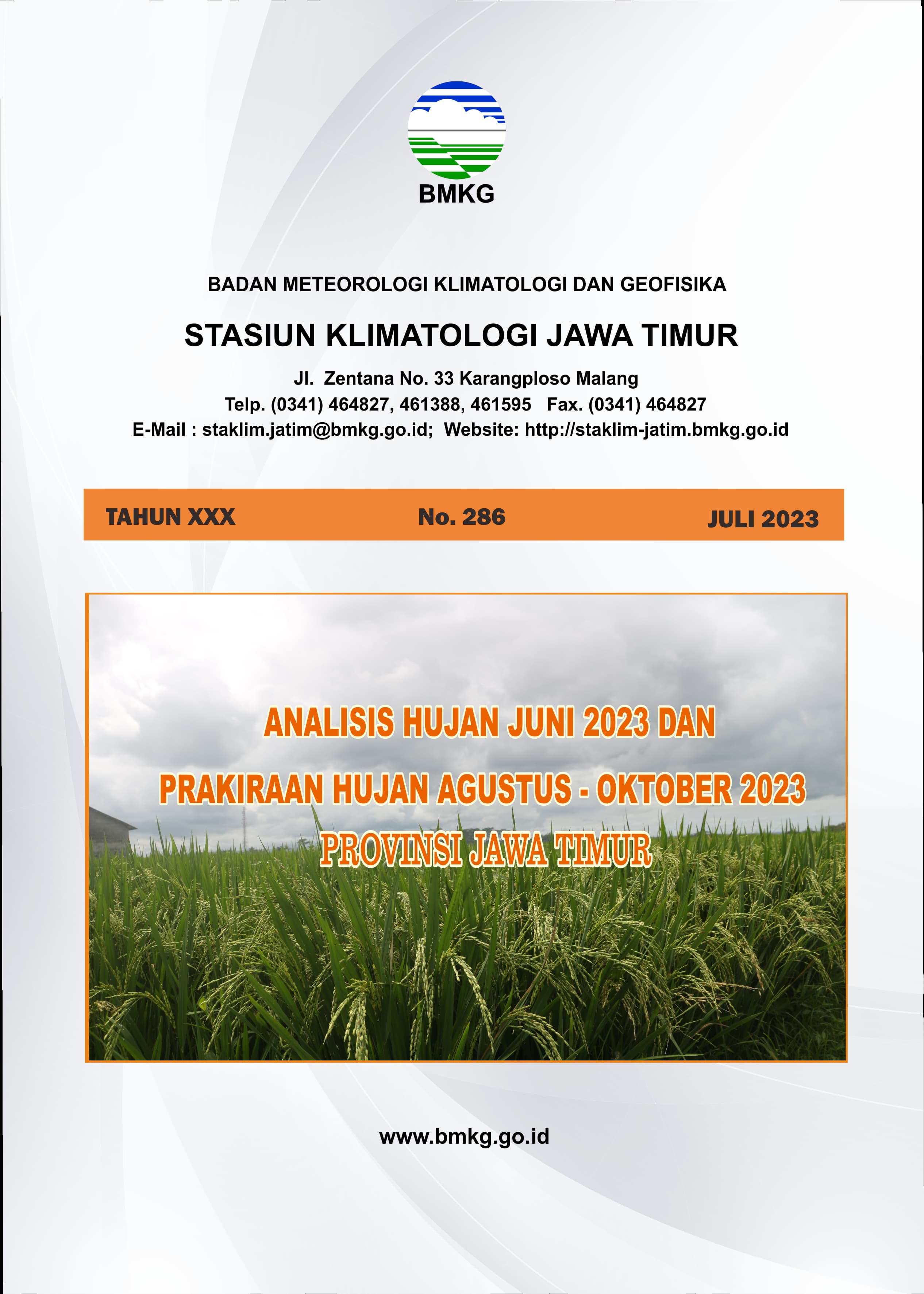 ( Buletin - Bulanan ) Analisis Hujan Bulan Juni Tahun 2023 dan Prakiraan Hujan Bulan AGUSTUS - SEPTEMBER - OKTOBER Tahun 2023 Provinsi Jawa Timur