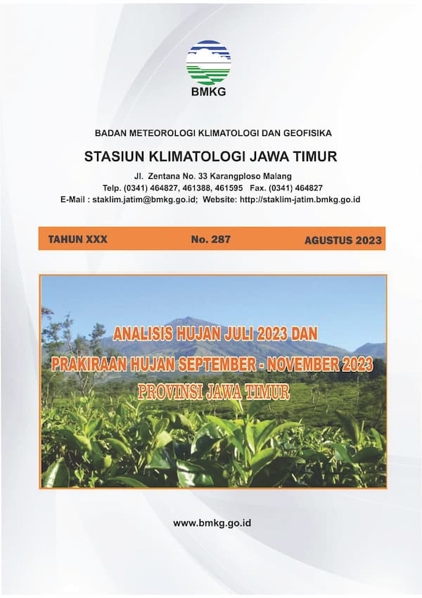 ( Buletin - Bulanan ) Analisis Hujan Bulan Juli Tahun 2023 dan Prakiraan Hujan Bulan SEPTEMBER - OKTOBER - NOVEMBER Tahun 2023 Provinsi Jawa Timur