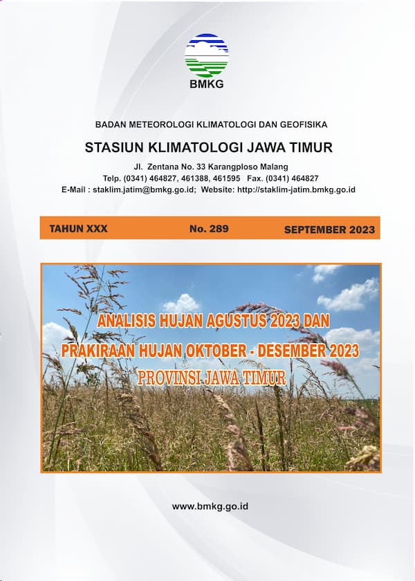 ( Buletin - Bulanan ) Analisis Hujan Bulan Agustus Tahun 2023 dan Prakiraan Hujan Bulan OKTOBER - NOVEMBER - DESEMBER Tahun 2023 Provinsi Jawa Timur