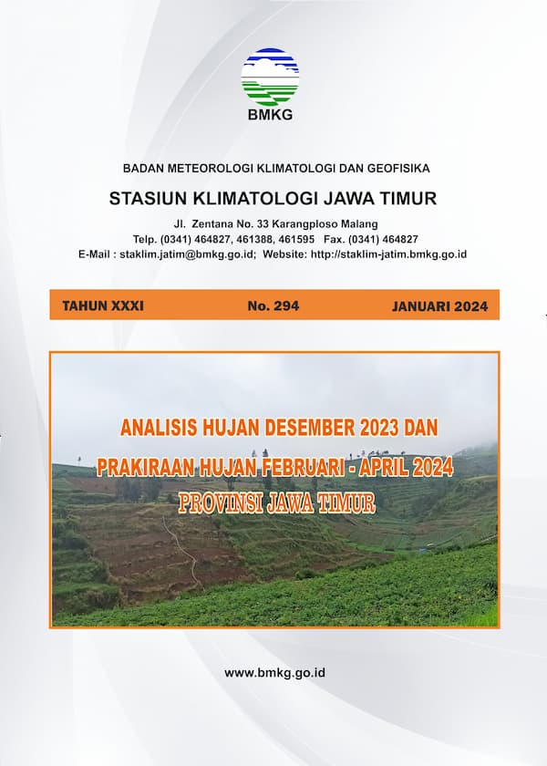 ( Buletin - Bulanan ) Analisis Hujan Bulan Desember Tahun 2023 dan Prakiraan Hujan Bulan FEBRUARI - MARET - APRIL Tahun 2024 Provinsi Jawa Timur