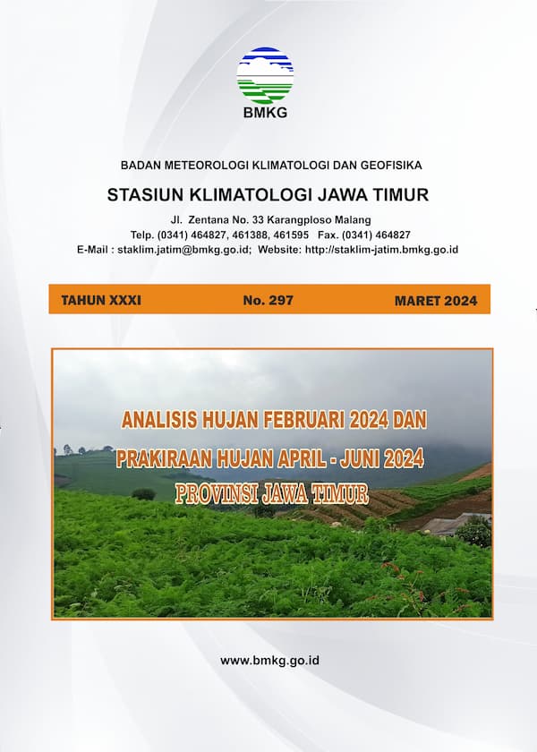 ( Buletin - Bulanan ) Analisis Hujan Bulan Februari Tahun 2024 dan Prakiraan Hujan Bulan APRIL - MEI - JUNI Tahun 2024 Provinsi Jawa Timur
