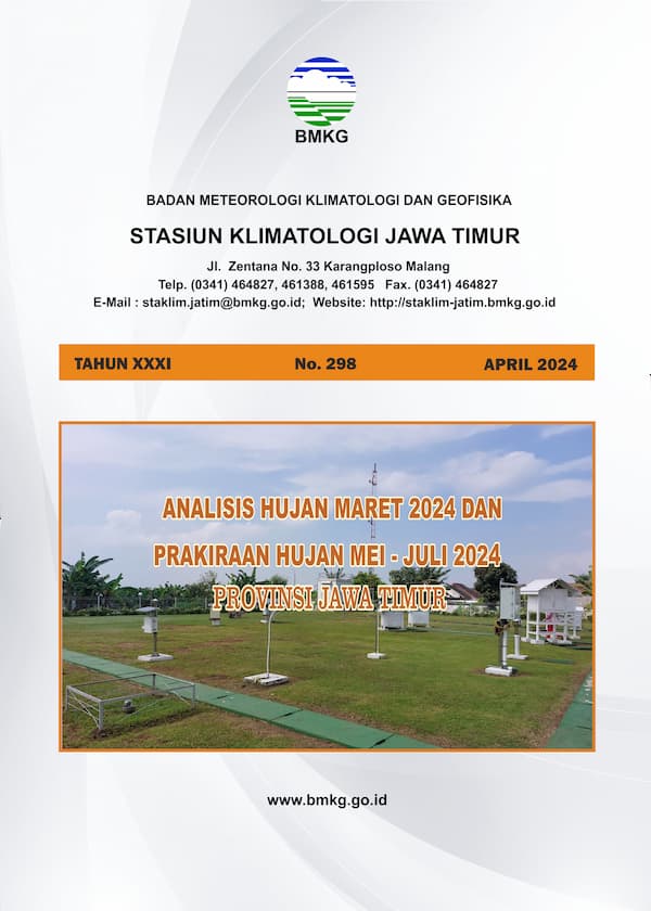( Buletin - Bulanan ) Analisis Hujan Bulan Maret Tahun 2024 dan Prakiraan Hujan Bulan MEI - JUNI - JULI Tahun 2024 Provinsi Jawa Timur