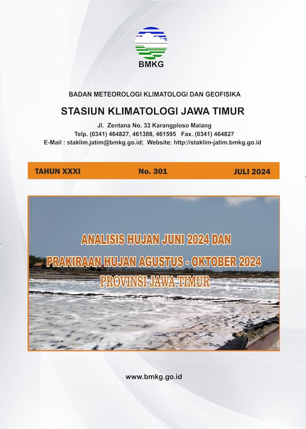 ( Buletin - Bulanan ) Analisis Hujan Bulan Juni Tahun 2024 dan Prakiraan Hujan Bulan AGUSTUS - SEPTEMBER - OKTOBER Tahun 2024 Provinsi Jawa Timur