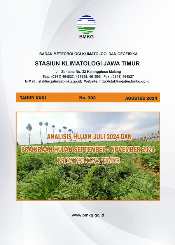 ( Buletin - Bulanan ) Analisis Hujan Bulan Juli Tahun 2024 dan Prakiraan Hujan Bulan SEPTEMBER - OKTOBER - NOVEMBER Tahun 2024 Provinsi Jawa Timur