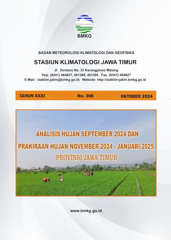 ( Buletin - Bulanan ) Analisis Hujan Bulan September Tahun 2024 dan Prakiraan Hujan Bulan NOVEMBER - DESEMBER Tahun 2024 - JANUARI Tahun 2025 Provinsi Jawa Timur