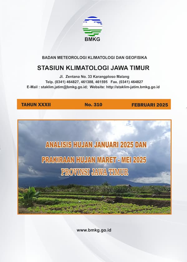 ( Buletin - Bulanan ) Analisis Hujan Bulan Januari Tahun 2025 dan Prakiraan Hujan Bulan MARET - APRIL - MEI Tahun 2025 Provinsi Jawa Timur