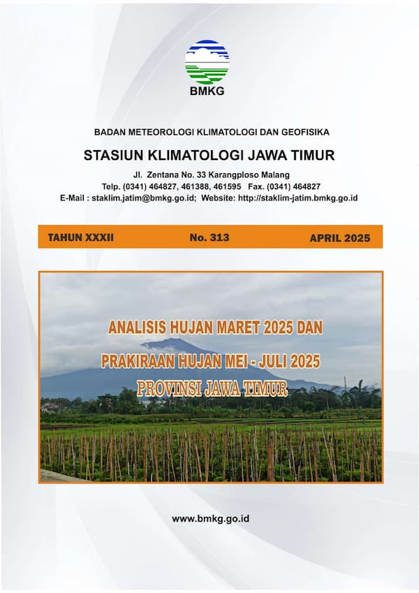 ( Buletin - Bulanan ) Analisis Hujan Bulan Maret Tahun 2025 dan Prakiraan Hujan Bulan MEI - JUNI - JULI Tahun 2025 Provinsi Jawa Timur