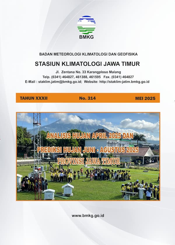 ( Buletin - Bulanan ) Analisis Hujan Bulan April Tahun 2025 dan Prediksi Hujan Bulan JUNI - JULI - AGUSTUS Tahun 2025 Provinsi Jawa Timur