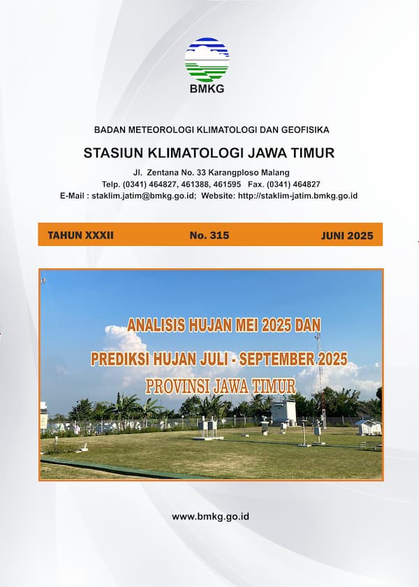 ( Buletin - Bulanan ) Analisis Hujan Bulan Mei Tahun 2025 dan Prediksi Hujan Bulan JULI - AGUSTUS - SEPTEMBER Tahun 2025 Provinsi Jawa Timur