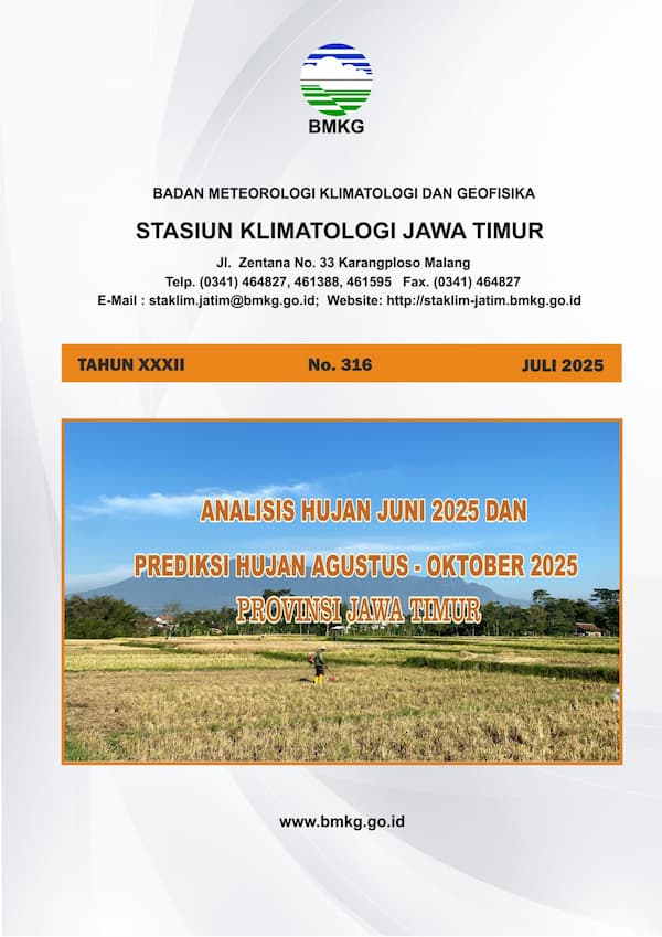 ( Buletin - Bulanan ) Analisis Hujan Bulan Juni Tahun 2025 dan Prediksi Hujan Bulan AGUSTUS - SEPTEMBER - OKTOBER Tahun 2025 Provinsi Jawa Timur