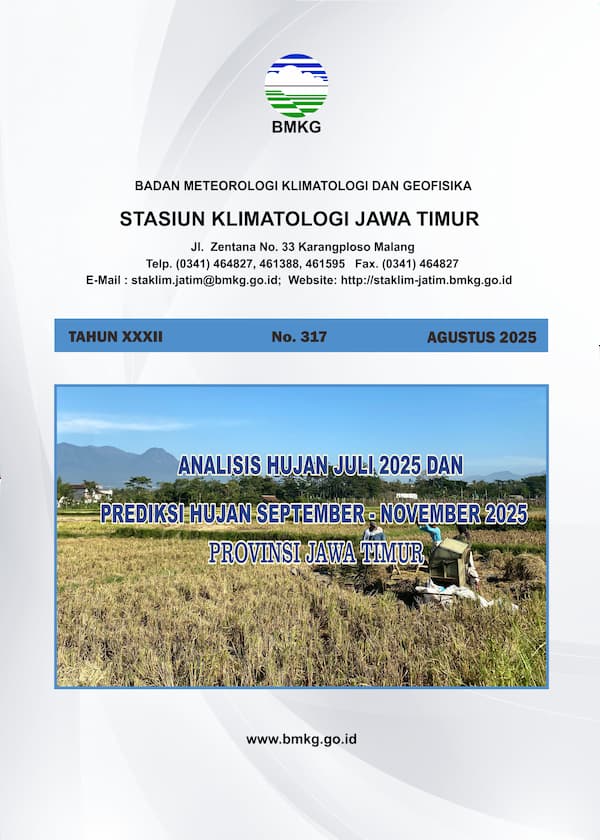 ( Buletin - Bulanan ) Analisis Hujan Bulan Juli Tahun 2025 dan Prediksi Hujan Bulan SEPTEMBER - OKTOBER - NOVEMBER Tahun 2025 Provinsi Jawa Timur